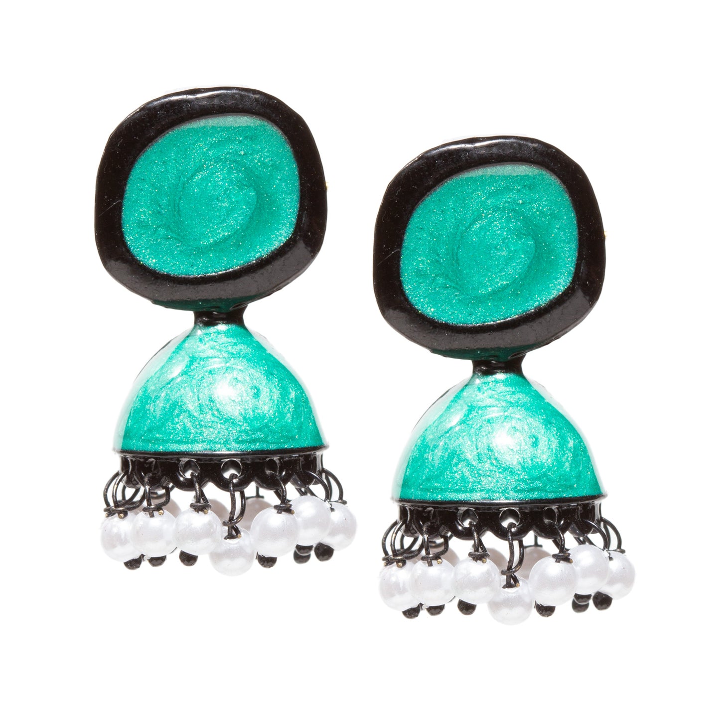 Bindhani-Black-Plated-Beads-White-Meenakari-Circle-Green-Small-Jhumki-women-girls-Teenage