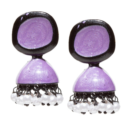 Bindhani-Black-Plated-Beads-White-Meenakari-Circle-Purple-Small-Jhumki-women-girls-Teenage