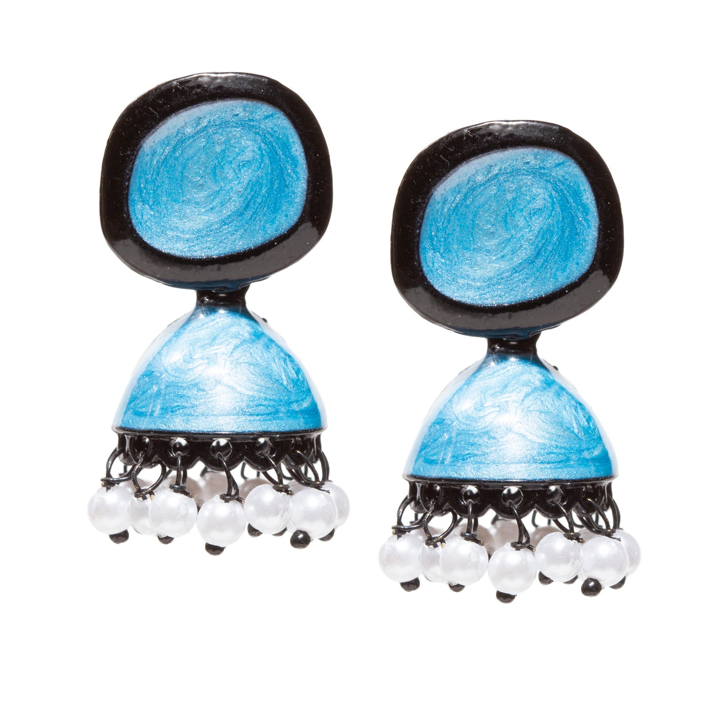 Bindhani-Black-Plated-Beads-White-Meenakari-Circle-Turquoise-Small-Jhumki-women-girls-Teenage