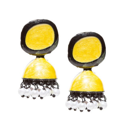 Bindhani-Black-Plated-Beads-White-Meenakari-Circle-Yellow-Small-Jhumki-women-girls-Teenage