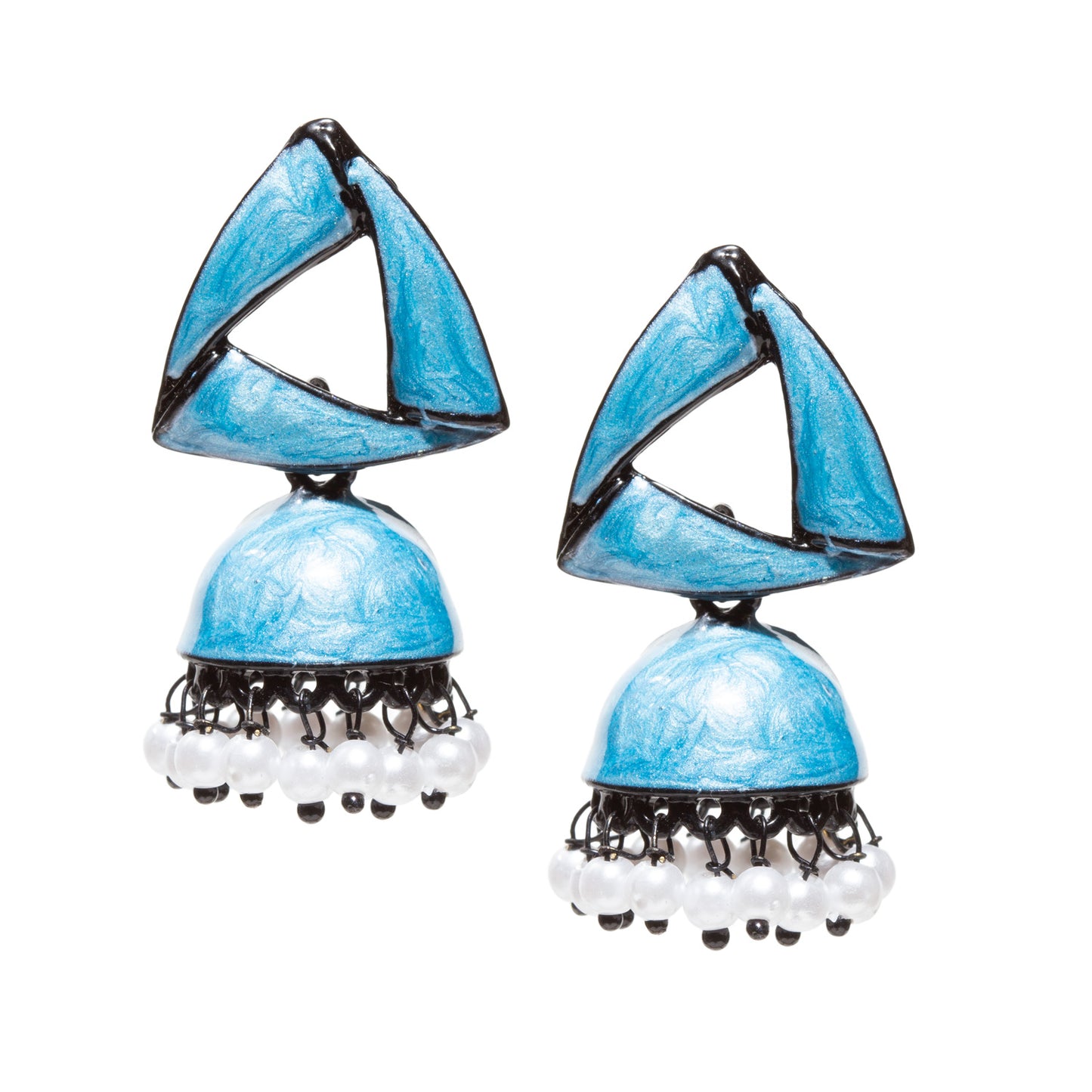 Bindhani-Black-Plated-Beads-White-Meenakari-Triangle-Turquoise-Small-Jhumki-women-girls-Teenage