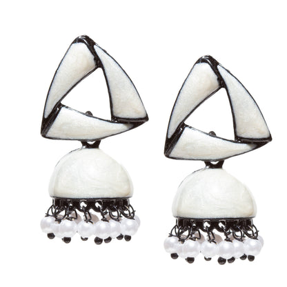 Bindhani-Black-Plated-Beads-White-Meenakari-Triangle-White-Small-Jhumki-women-girls-Teenage