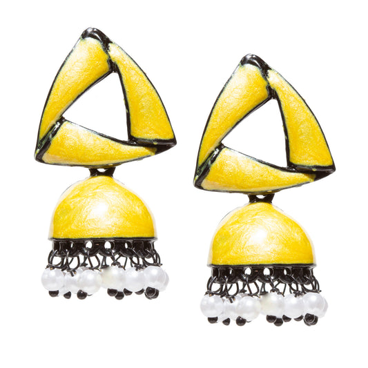 Bindhani-Black-Plated-Beads-White-Meenakari-Triangle-Yellow-Small-Jhumki-women-girls-Teenage