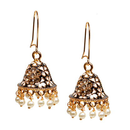 bindhani bollywood style gold plated traditional black color meenakari indian jhumka earrings for women girls