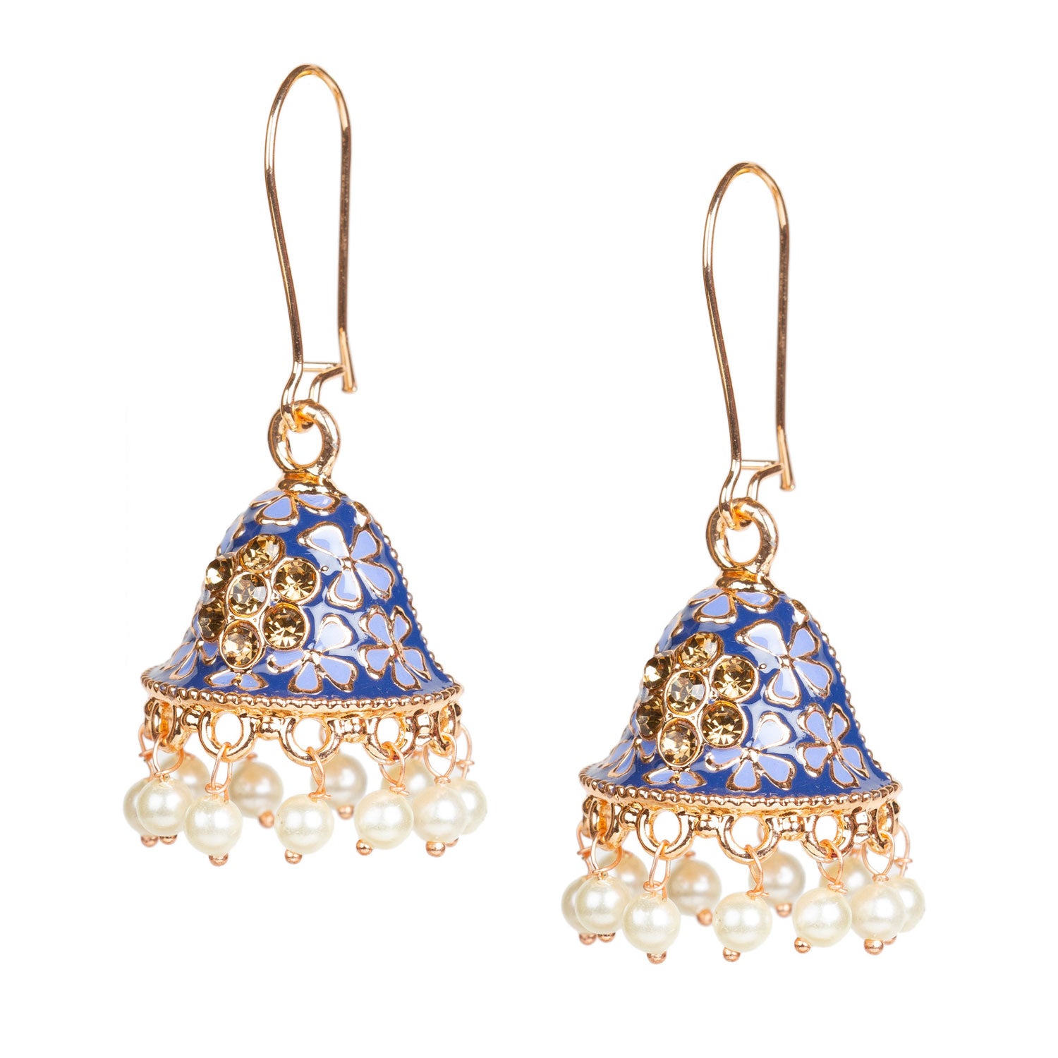 bindhani bollywood style gold plated traditional blue color meenakari indian jhumka earrings for women girls