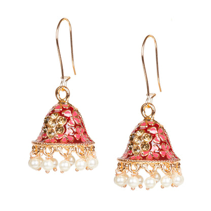 bindhani bollywood style gold plated traditional brown color meenakari indian jhumka earrings for women girls