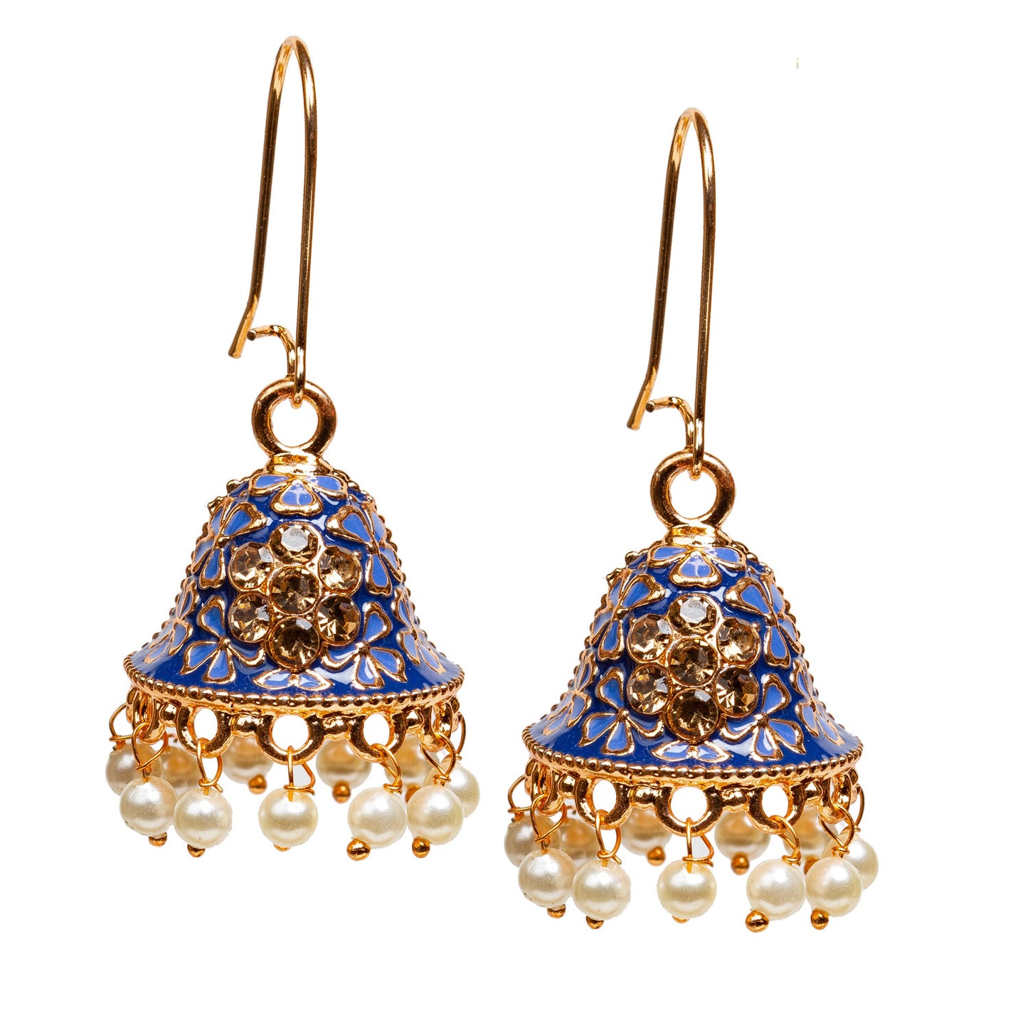 bindhani bollywood style gold plated traditional dark blue color meenakari indian jhumka earrings for women girls