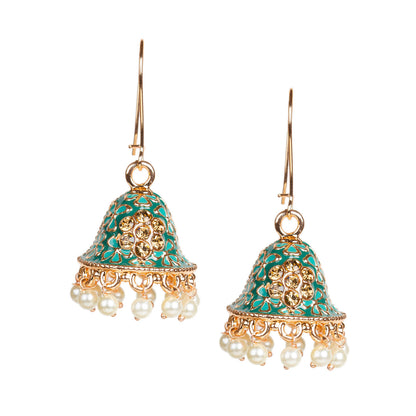 bindhani bollywood style gold plated traditional green color meenakari indian jhumka earrings for women girls