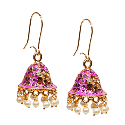 bindhani bollywood style gold plated traditional purple color meenakari indian jhumka earrings for women girls