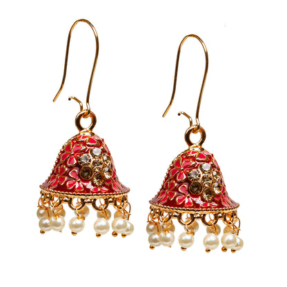 bindhani bollywood style gold plated traditional red color meenakari indian jhumka earrings for women girls