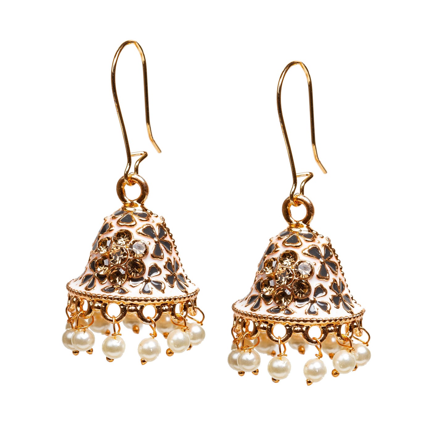 bindhani bollywood style gold plated traditional white color meenakari indian jhumka earrings for women girls