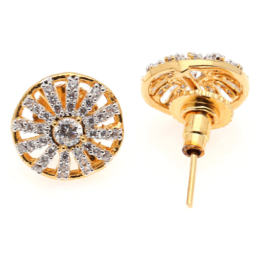 Diamond Round Flower Shaped Studs Earrings