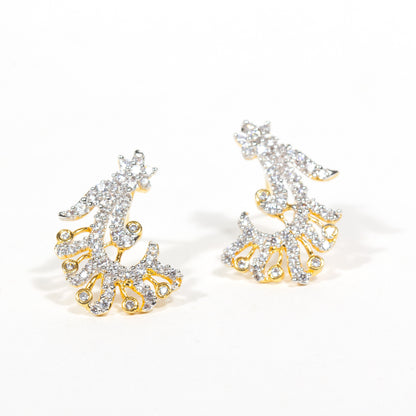 Elegant Bindhani gold-plated stud earrings featuring an intricate flower-shaped design adorned with shimmering faux white American diamond and cubic zirconia stones for a classic traditional look.