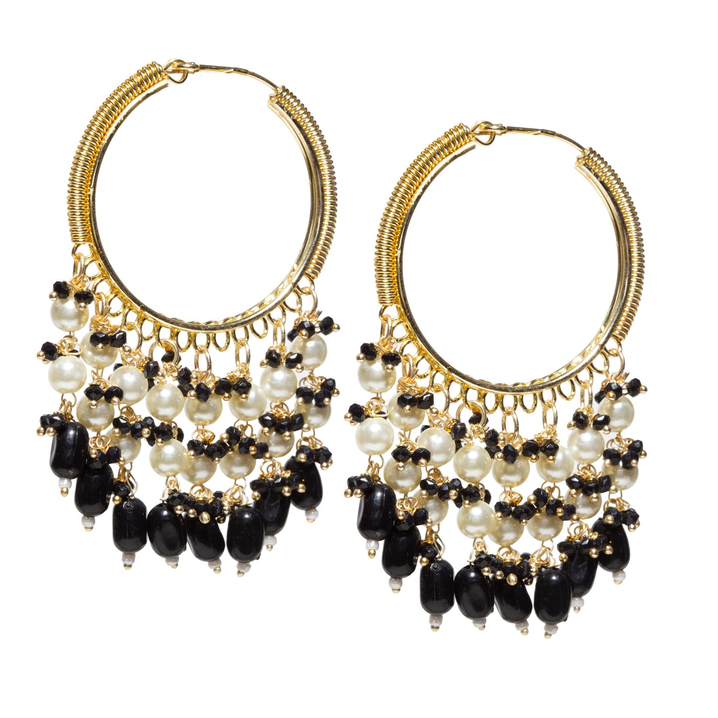 Bindhani-Gold-Plated-Black-Beaded-Pearl-Drops-Hoop-Earrings-For-Women-and-Girls