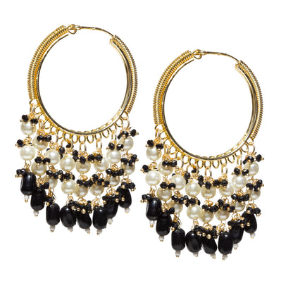 Bindhani-Gold-Plated-Black-Beaded-Pearl-Drops-Hoop-Earrings-For-Women-and-Girls