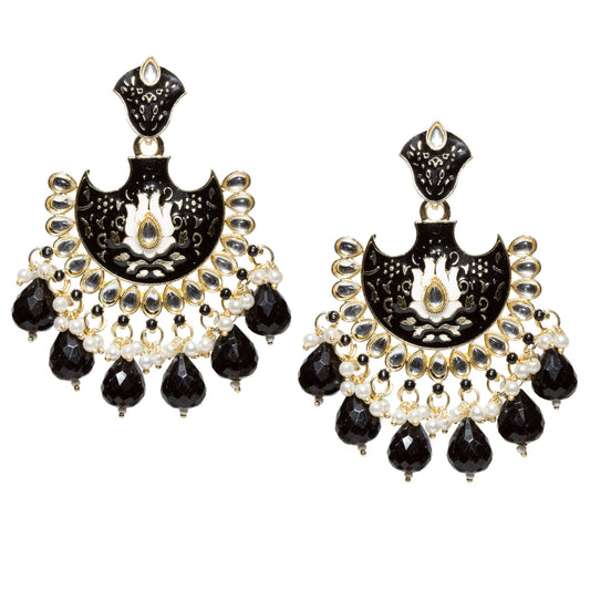 Bindhani-Gold-Plated-Black-Color-Drop-Meenakari-Kundan-Earrings-For-Women-and-Girls