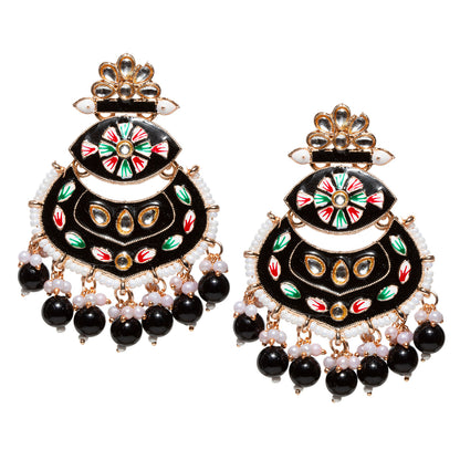 Bindhani-Gold-Plated-Black-Color-Meenakari-Earrings-For-Women-and-Girls