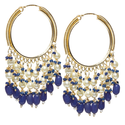 Bindhani-Gold-Plated-Blue-Beaded-Pearl-Drops-Hoop-Earrings-For-Women-and-Girls