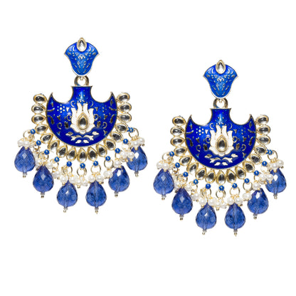 Bindhani-Gold-Plated-Blue-Color-Drop-Meenakari-Kundan-Earrings-For-Women-and-Girls