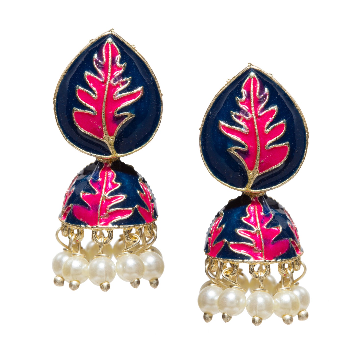 Bindhani-Gold-Plated-Blue-Color-Meenakari-Small-Jhumki-For-Women-and-Teenage-Girls