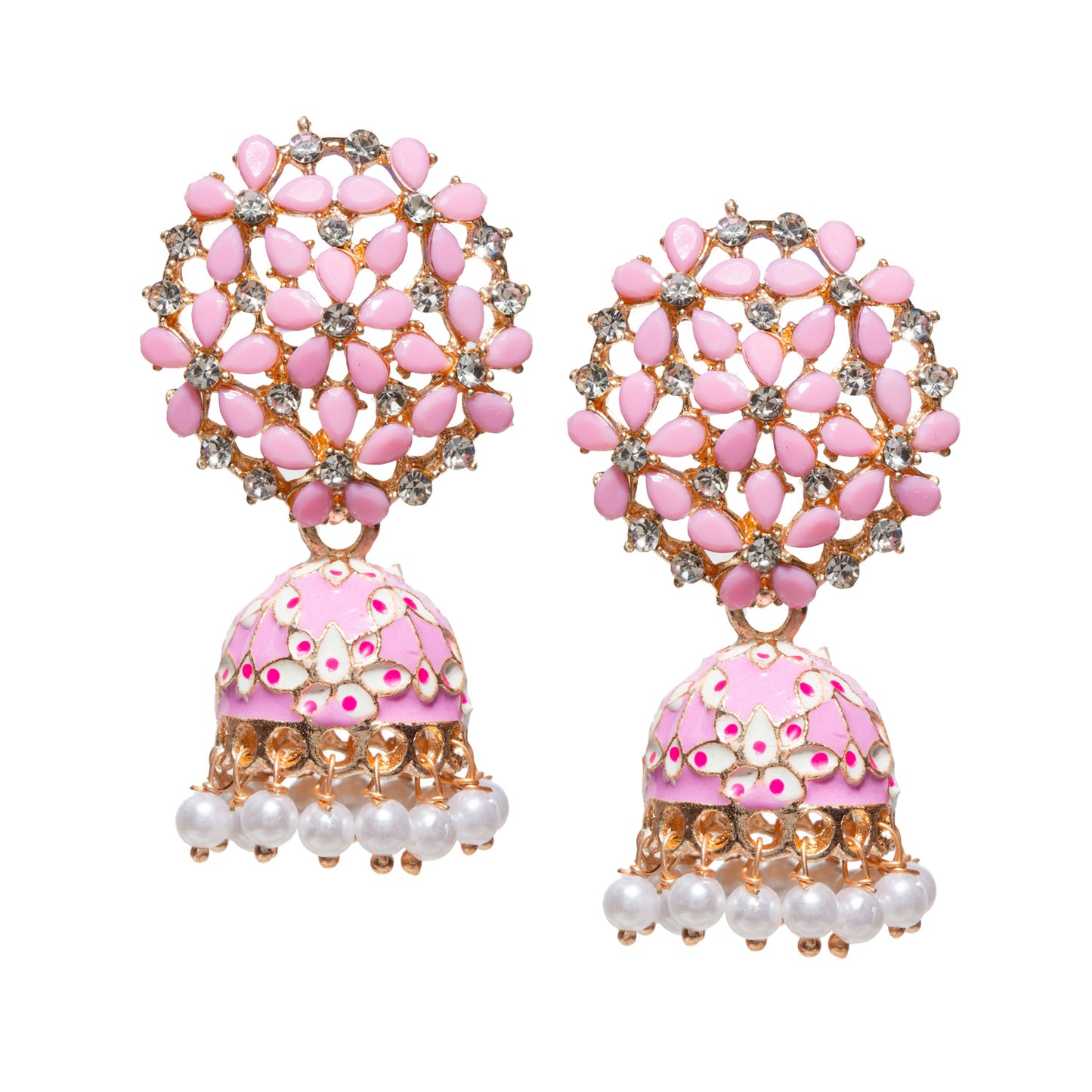 Bindhani-Gold-Plated-Drop-white-Baby-Pink-Meenakari-Small-Jhumki-for-Women-and-Girls