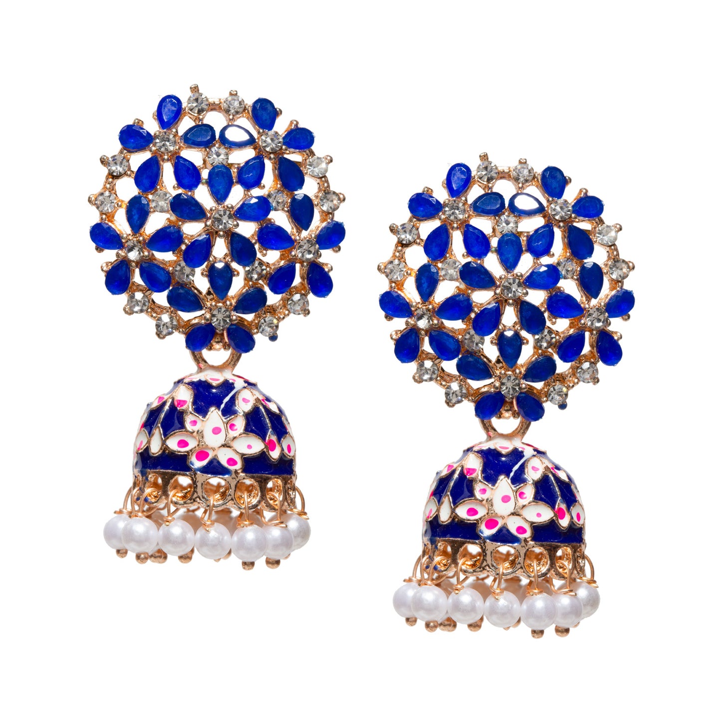 Bindhani-Gold-Plated-Drop-white-Blue-Meenakari-Small-Jhumki-for-Women-and-Girls