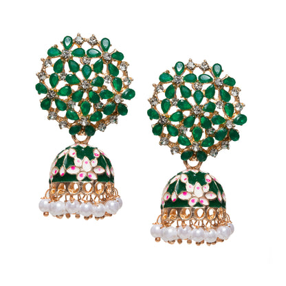 Bindhani-Gold-Plated-Drop-white-Green-Meenakari-Small-Jhumki-for-Women-and-Girls