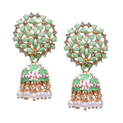 Bindhani-Gold-Plated-Drop-white-Mint-Green-Meenakari-Small-Jhumki-for-Women-and-Girls