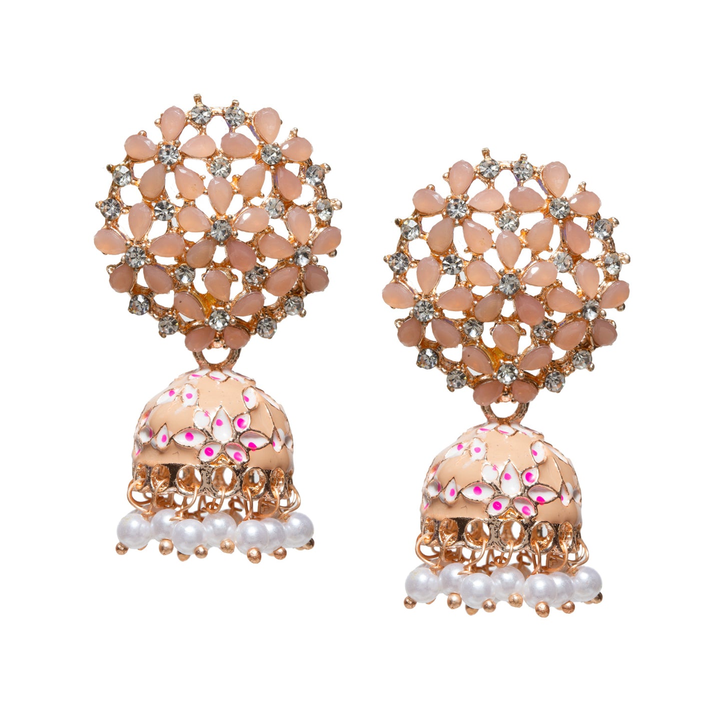 Bindhani-Gold-Plated-Drop-white-Orange-Meenakari-Small-Jhumki-for-Women-and-Girls