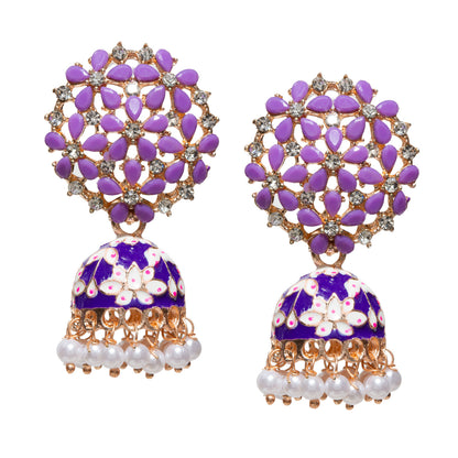 Bindhani-Gold-Plated-Drop-white-Purple-Meenakari-Small-Jhumki-for-Women-and-Girls