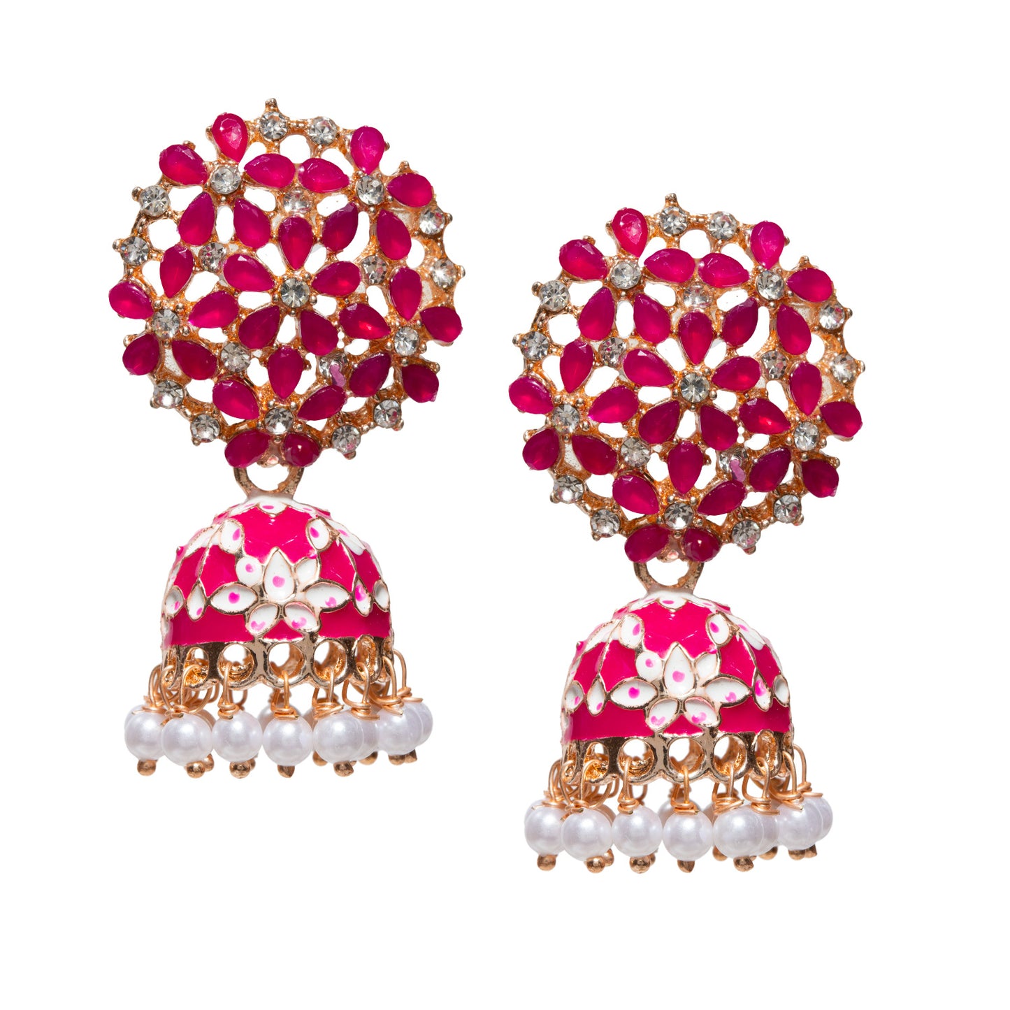 Bindhani-Gold-Plated-Drop-white-Rani-Pink-Meenakari-Small-Jhumki-for-Women-and-Girls