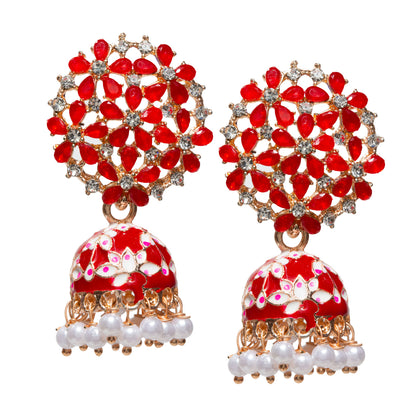 Bindhani-Gold-Plated-Drop-white-Red-Meenakari-Small-Jhumki-for-Women-and-Girls