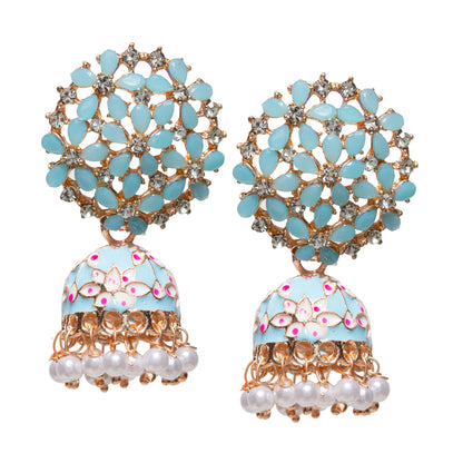 Bindhani-Gold-Plated-Drop-white-TurqBlue-Meenakari-Small-Jhumki-for-Women-and-Girls