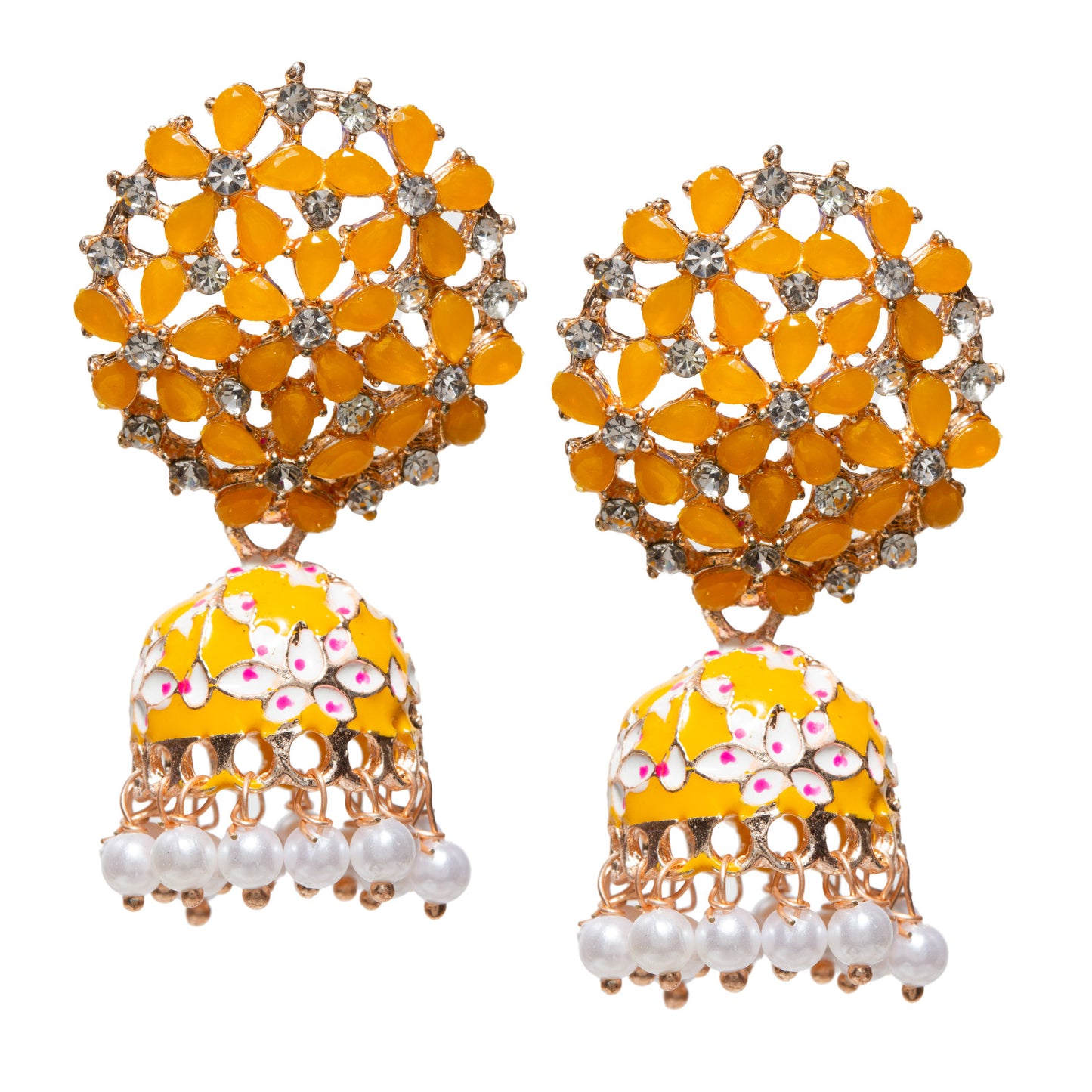 Bindhani-Gold-Plated-Drop-white-Yellow-Meenakari-Small-Jhumki-for-Women-and-Girls