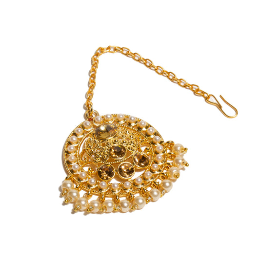 Bindhani-Gold-Plated-Faux-Pearl-Drop-Small-Headpiece-Maang-Tikka-For-Women-Bridal