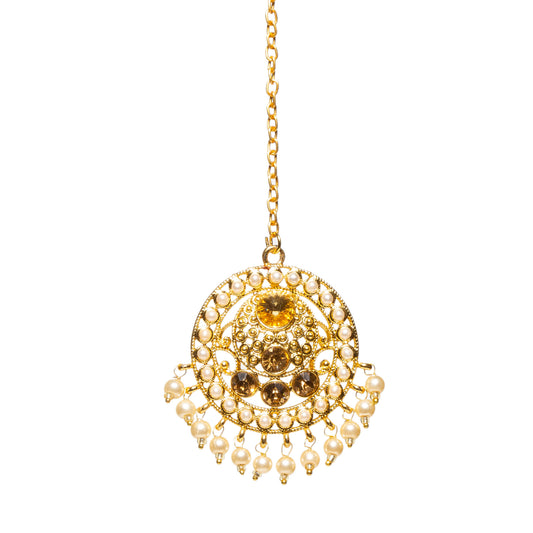 Bindhani-Gold-Plated-Faux-Pearl-Drop-Small-Headpiece-Maang-Tikka-For-Women