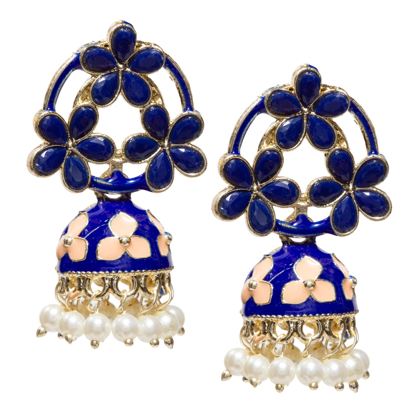 Bindhani-Gold-Plated-Flower-Shaped-Blue-Meenakari-Jhumki-Earrings-For-Women-and-Teenage-Girls