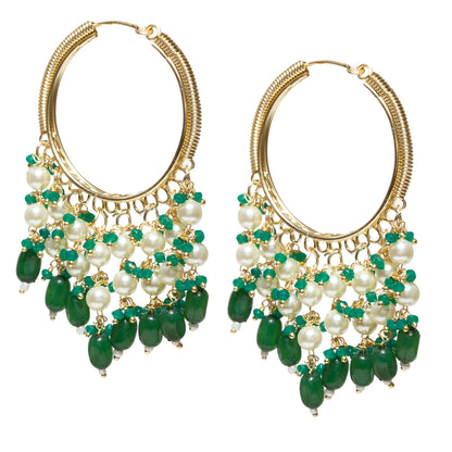 Bindhani-Gold-Plated-Green-Beaded-Pearl-Drops-Hoop-Earrings-For-Women-and-Girls