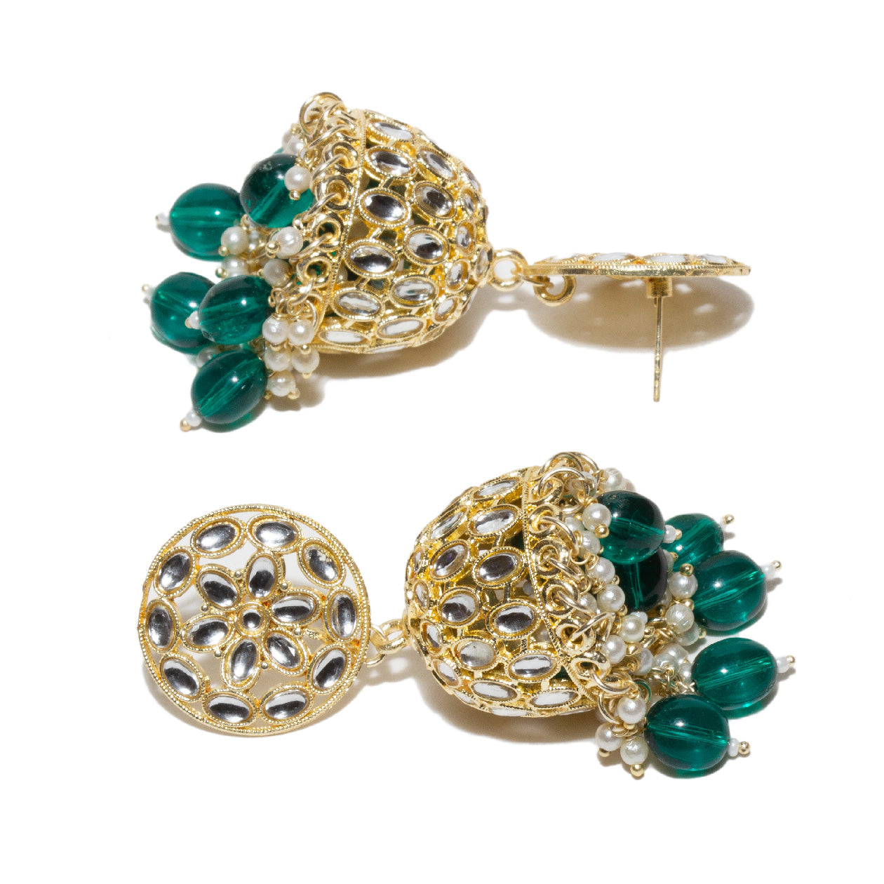 Bindhani-Gold-Plated-Green-Color-Drop-Kundan-Jhumka-Earrings-For-Women