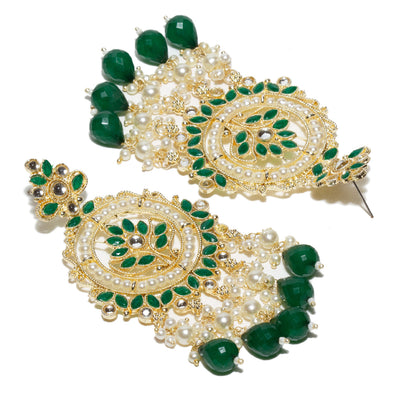 Bindhani-Gold-Plated-Green-Color-Drop-Kundan-Stone-Chandbali-Earrings-For-Women-and-Girl