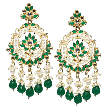 Bindhani-Gold-Plated-Green-Color-Drop-Kundan-Stone-Chandbali-Earrings-For-Women-and-Girls