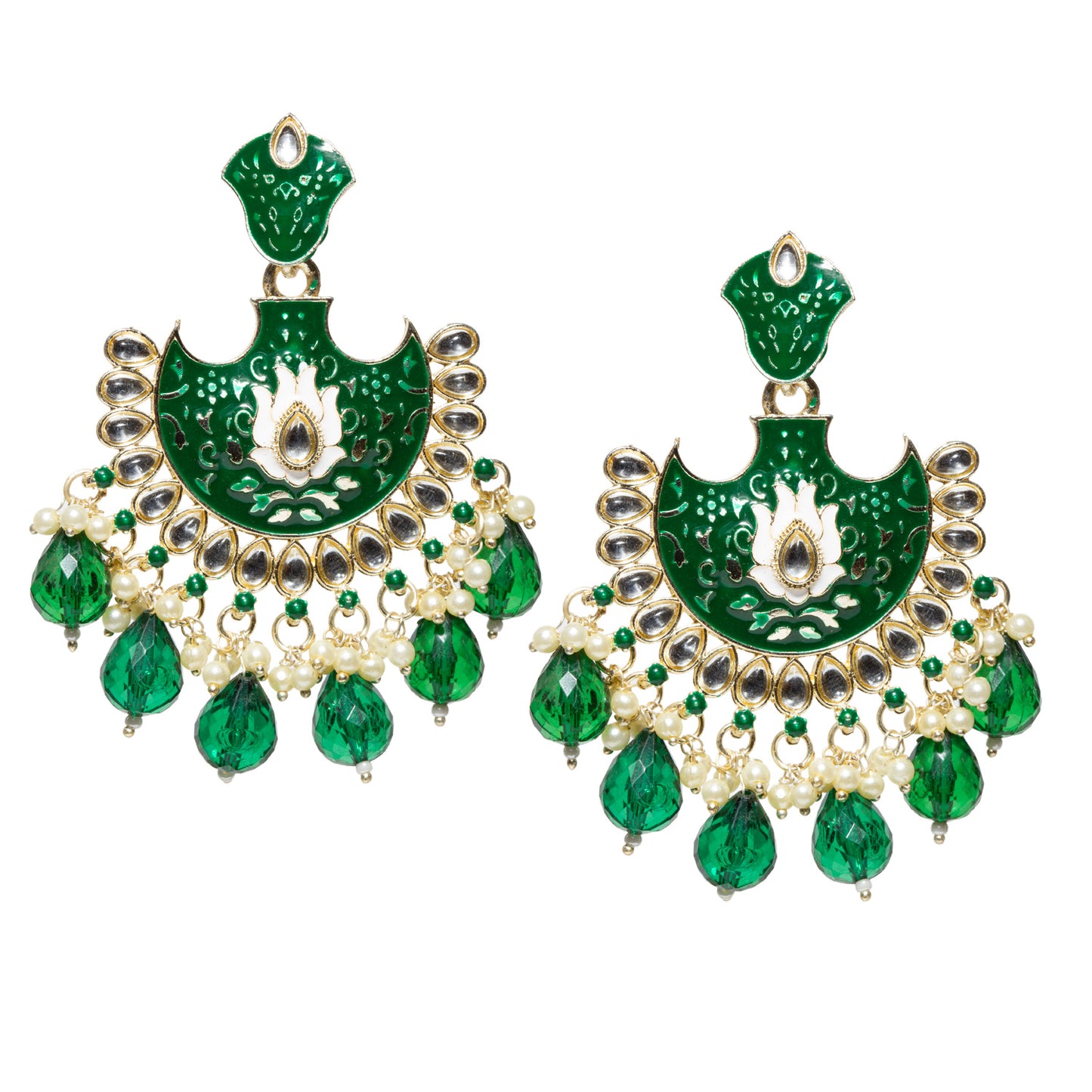 Bindhani-Gold-Plated-Green-Color-Drop-Meenakari-Kundan-Earrings-For-Women-and-Girls