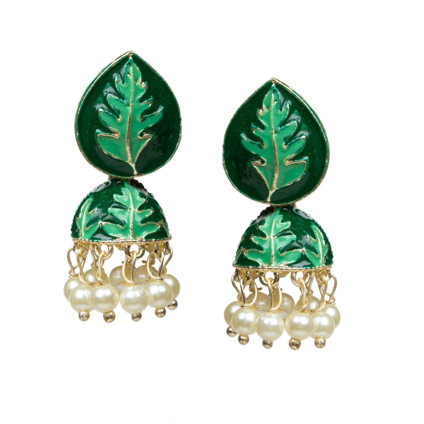 Bindhani-Gold-Plated-Green-Color-Meenakari-Small-Jhumki-For-Women-and-Girls