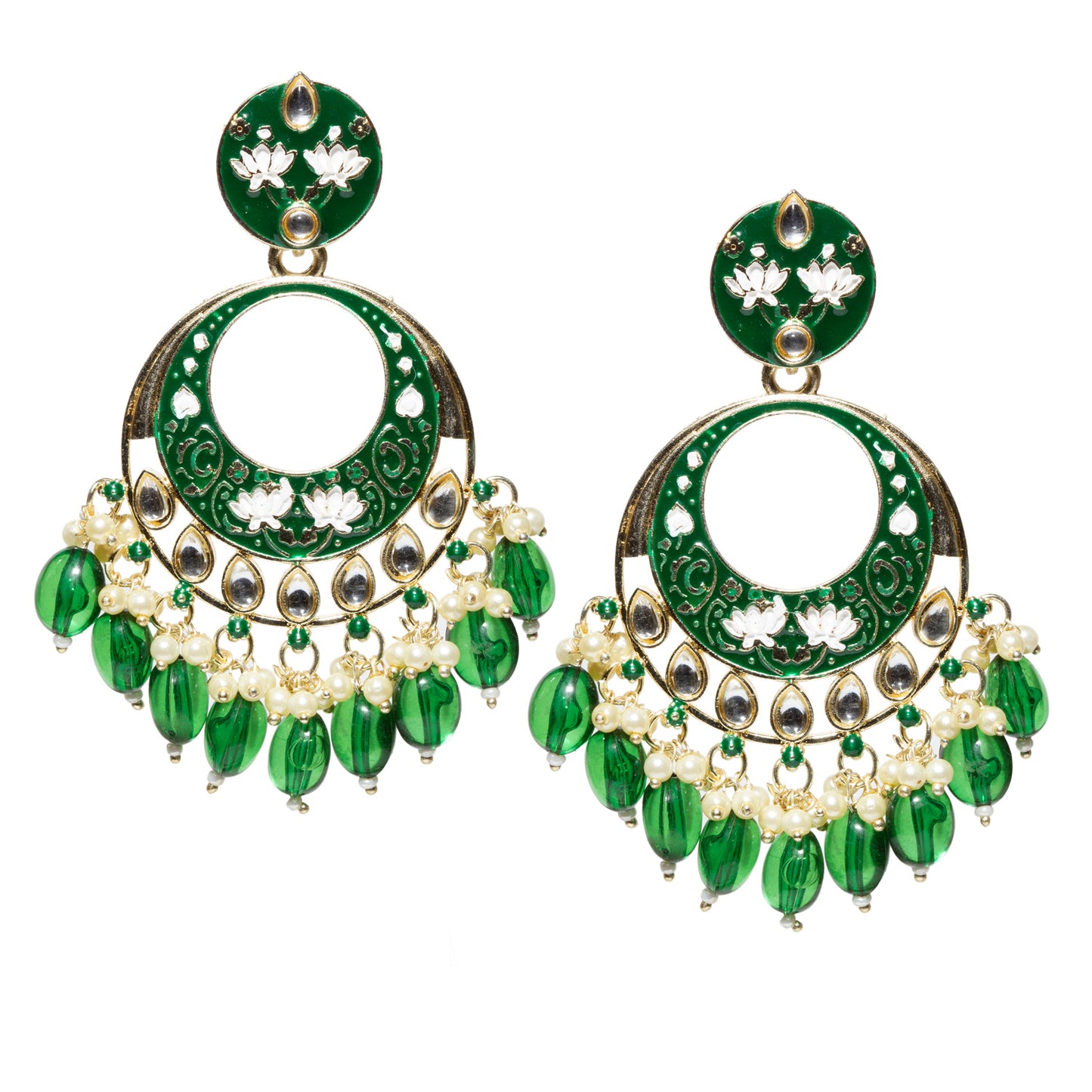 Bindhani-Gold-Plated-Green-Drop-Kundan-Dangler-Meenakari-Earrings-For-Women-and-Girls