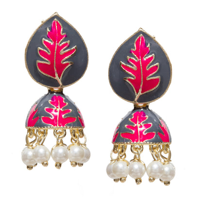 Bindhani-Gold-Plated-Grey-Color-Meenakari-Small-Jhumki-For-Women-and-Teenage-Girls