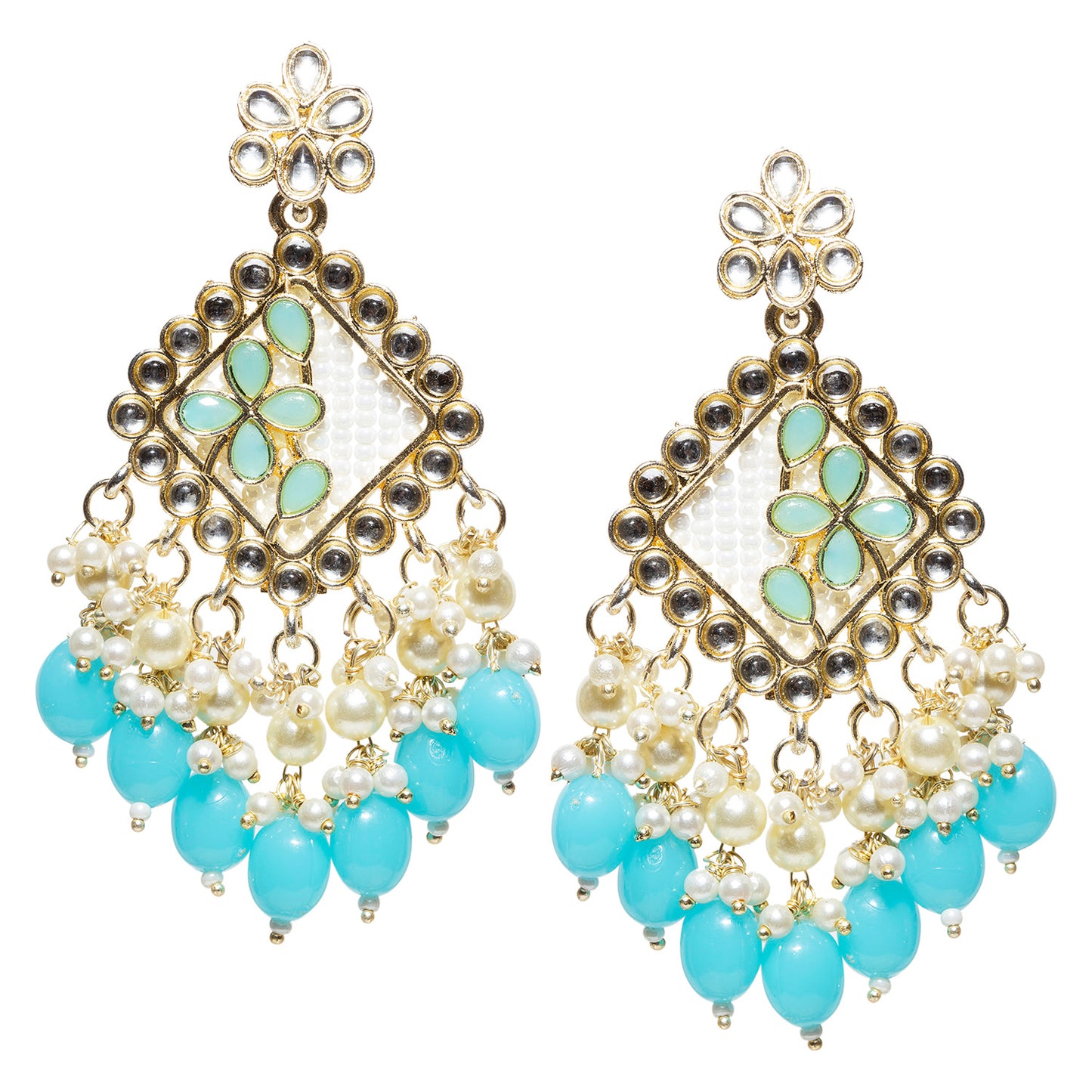 Bindhani-Gold-Plated-Kundan-Stone-Firozi-Drop-Dangler-Earrings-For-Women