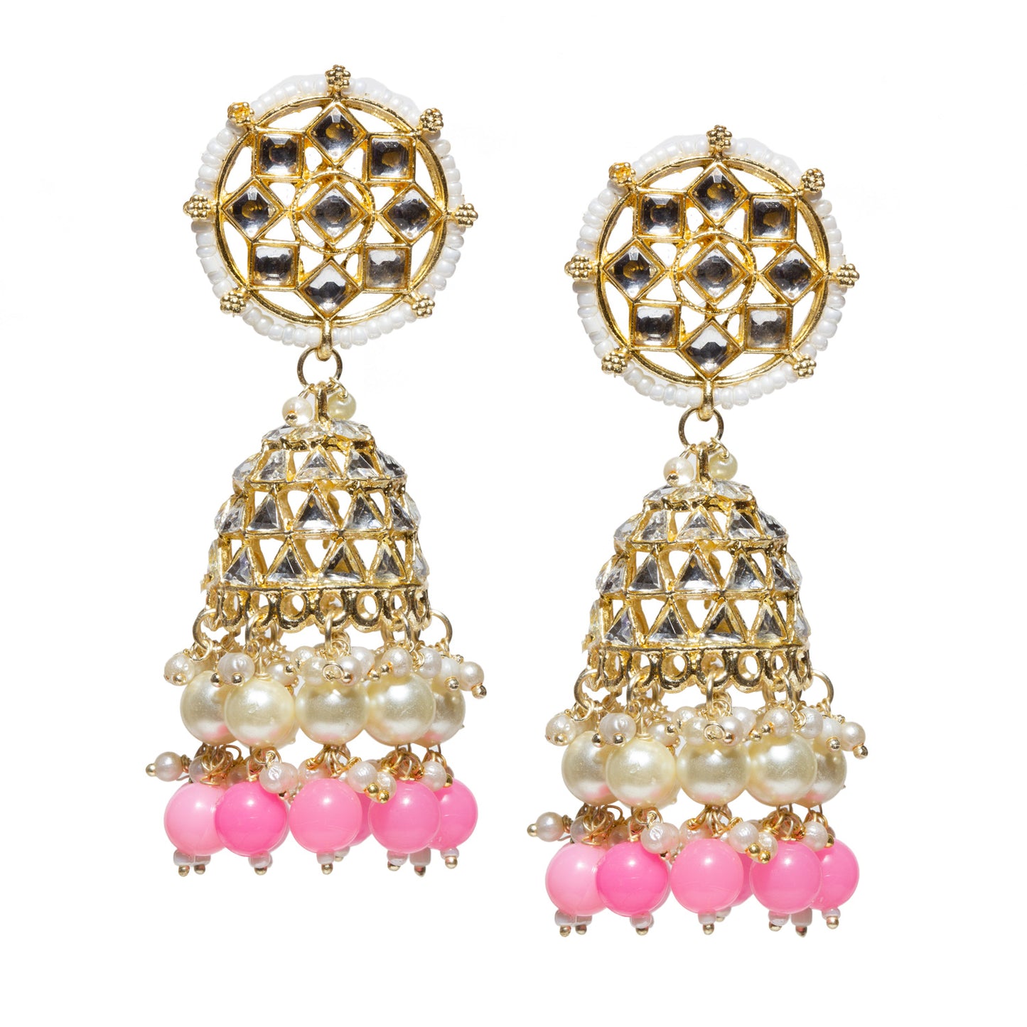 Bindhani-Gold-Plated-Kundan-Stone-Pearl-Drops-Beads-Baby-Pink-Color-Jhumka-Jhumaki-Earrings-For-Women-and-Girls