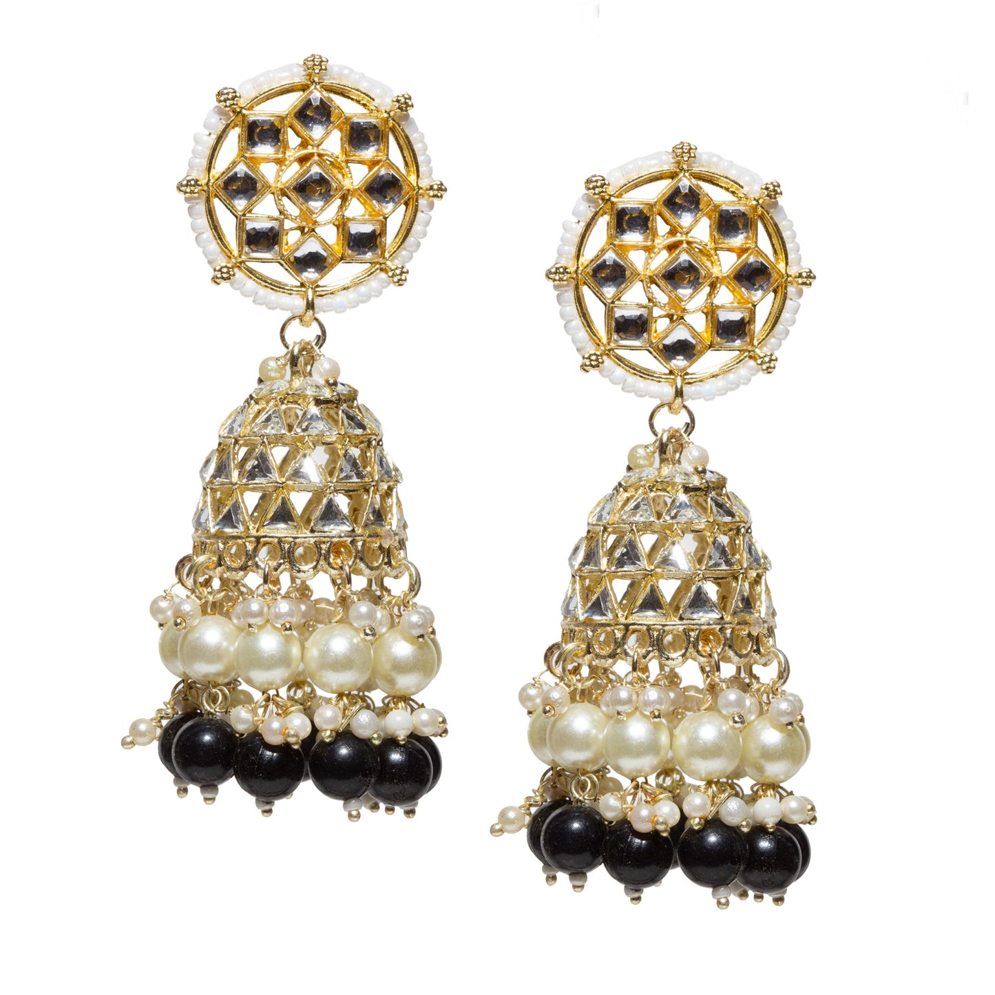 Bindhani-Gold-Plated-Kundan-Stone-Pearl-Drops-Beads-Black-Color-Jhumka-Jhumaki-Earrings-For-Women-and-Girls