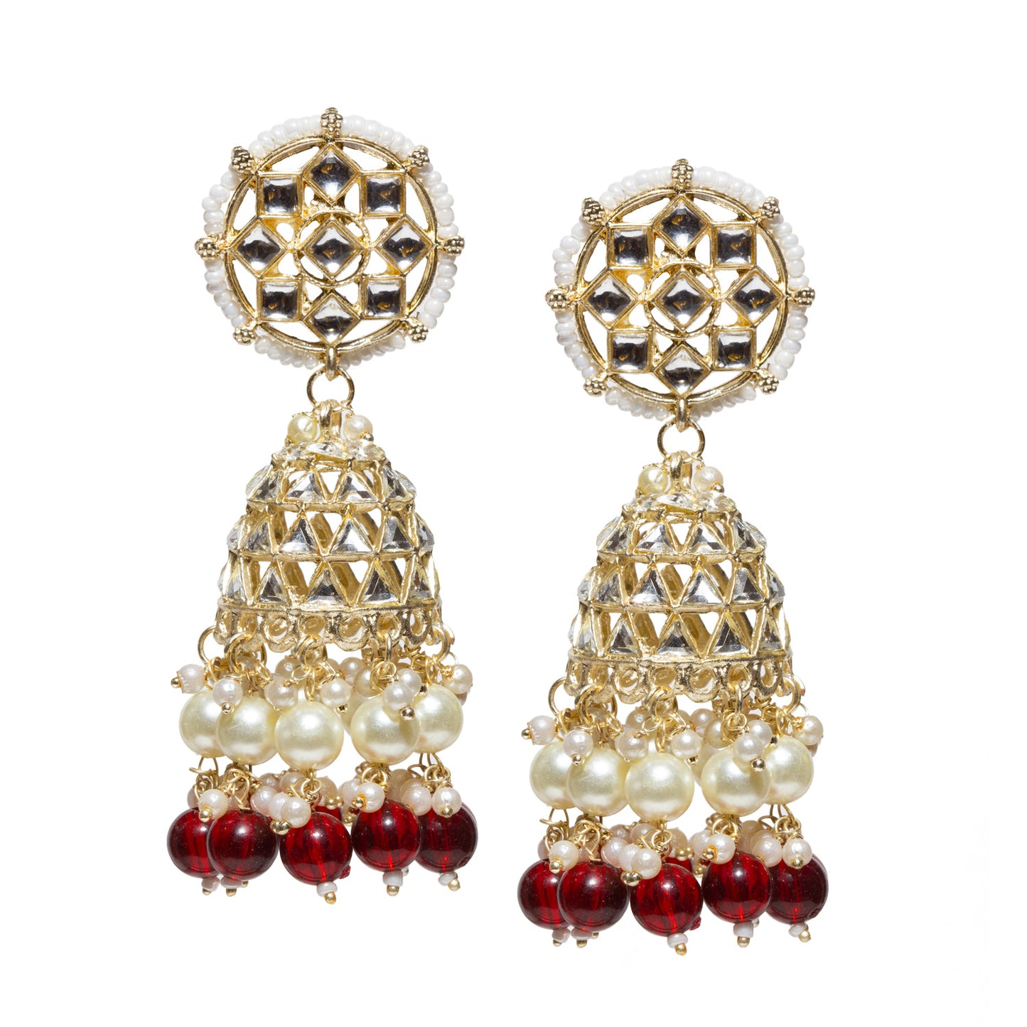 Bindhani-Gold-Plated-Kundan-Stone-Pearl-Drops-Beads-Maroon-Color-Jhumka-Jhumaki-Earrings-For-Women-and-Girls