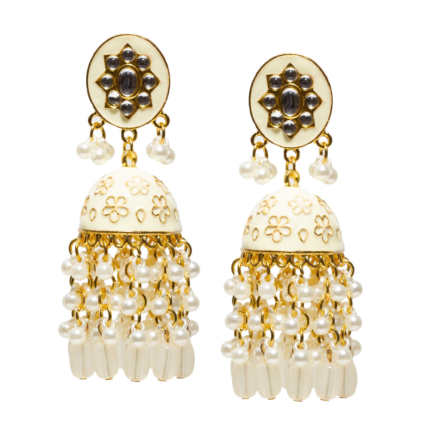 Bindhani-Gold-Plated-Kundan-Stones-Beads-Cream-Pearl-Drops-Meenakari-Jhumka-Earrings-For-Women-and-girls